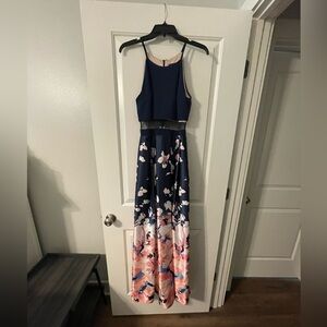Betsy & Adam Navy and Pink Floral Maxi Dress